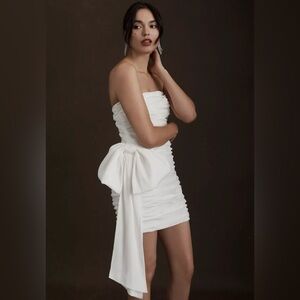 Anthropologie Strapless White Dress with Elegant Bow